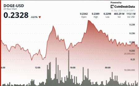 دوجکوین بالای 200DMA نگه داشته، برای شکست به بالا نیاز به بسته شدن روزانه از طریق 0.24 دلار دارد.
